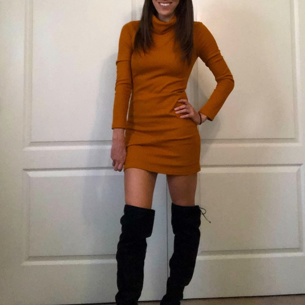 Orange turtleneck mini-dress